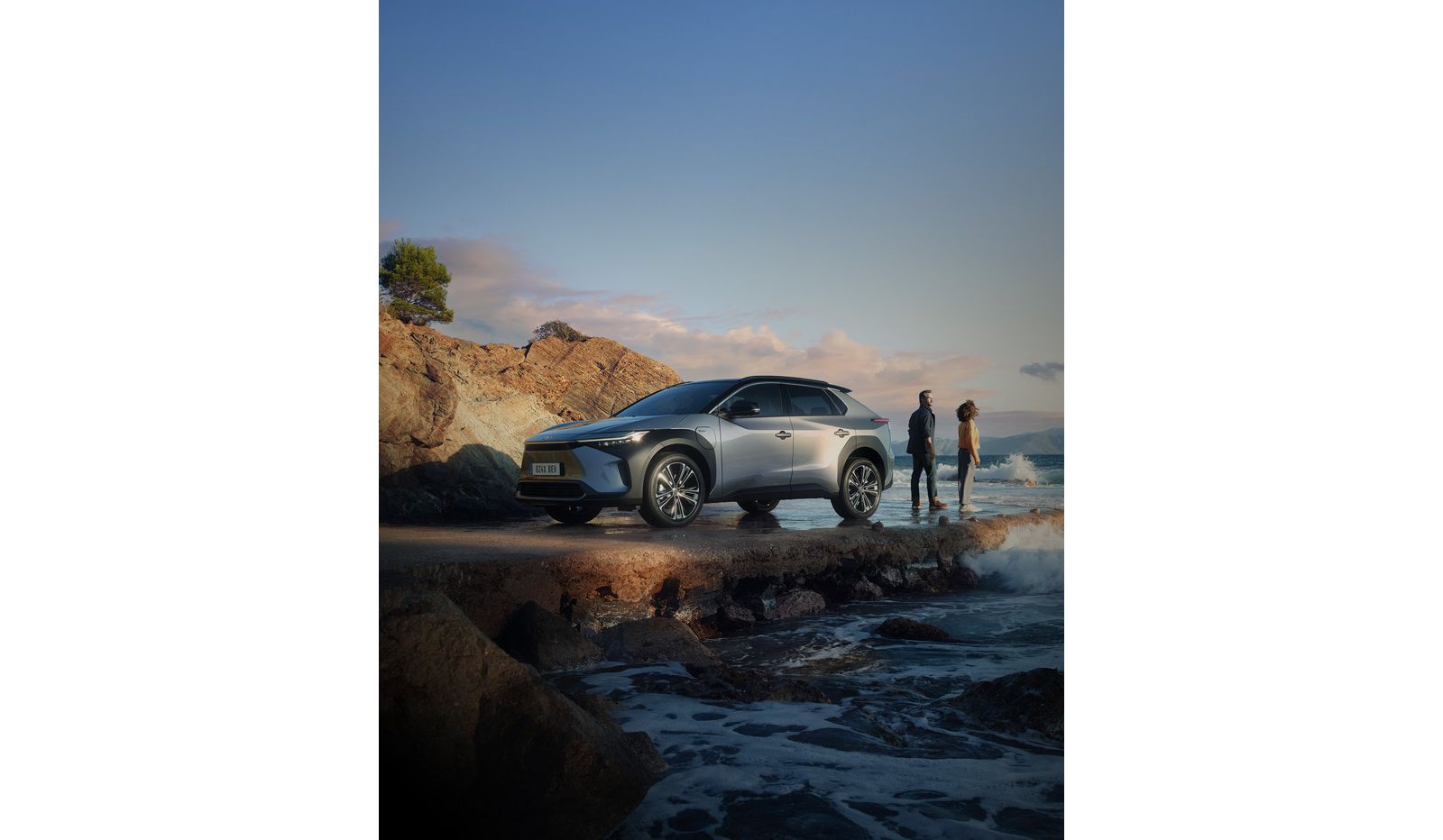 A Toyota bZ4X in a spectacular coastal location 